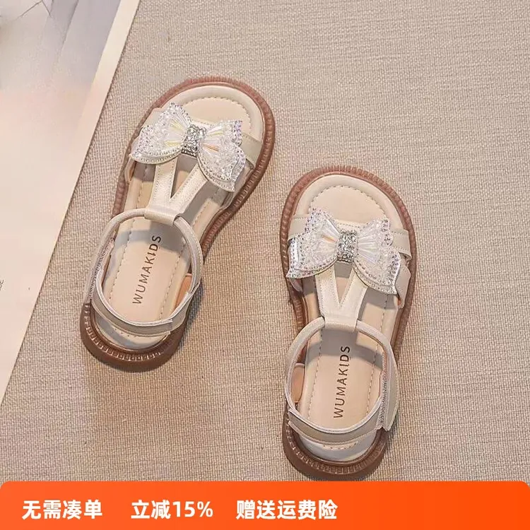 ABC女童凉鞋2025夏季新款儿童软底露趾百搭女孩公主鞋宝宝蝴蝶结