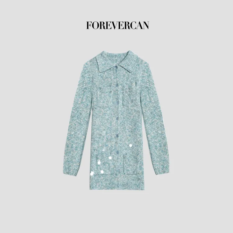 FOREVERCAN“挪威森林”美丽奴羊毛亮片针织毛衣连衣裙MY4422