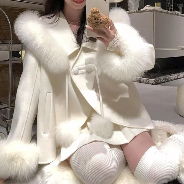 DOUSHEHUI   温妮小姐狐狸毛双面呢皮草服饰外套