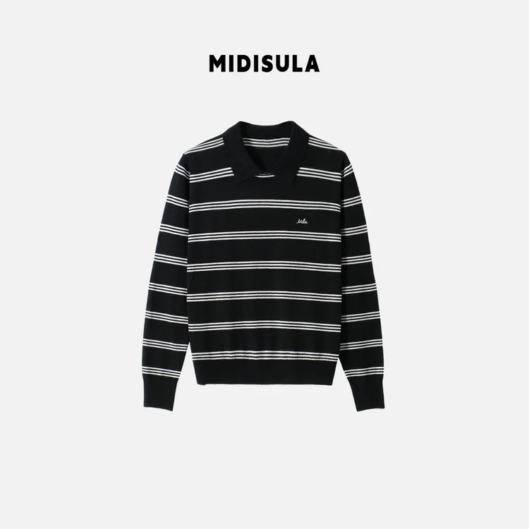 MDSL·时尚物语慵懒休闲条纹刺绣翻领老钱风松弛感女装贵气01529
