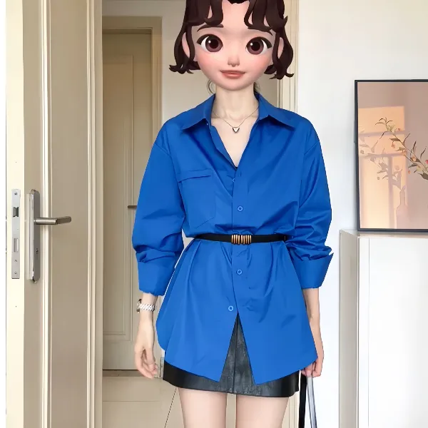 【星与海】2025年超流行显白蓝色衬衫显瘦半裙裤子韩系通勤套装