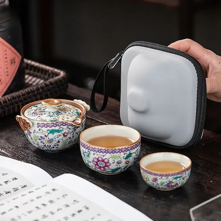 LH128-彩绘旅行茶具一壶两杯