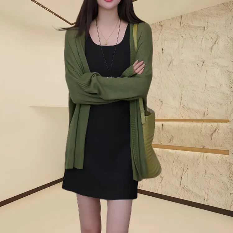 2025秋季休闲慵懒风薄款针织衫韩版百搭时尚长袖纯色显瘦遮肉外套