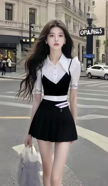 新款时尚温柔知性风短袖V领收腰设计感连衣裙显瘦减龄氛围感女装