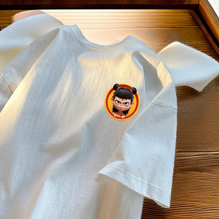 美式痞帅重磅纯棉短袖-头像版哪吒 青年男女潮牌宽松百搭圆领纯色