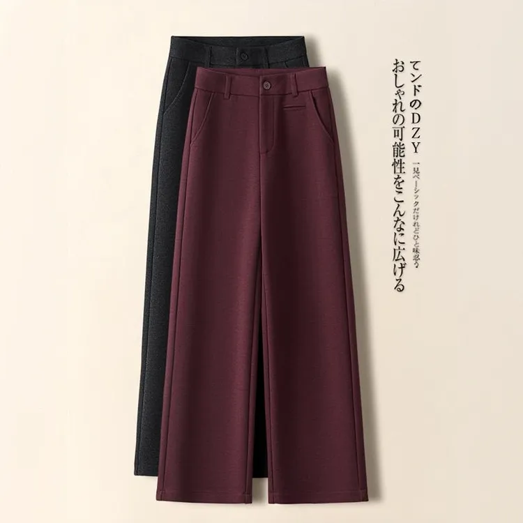 安可拉红毛呢阔腿裤女秋冬2025新款宽松显瘦九分窄版直筒垂感裤子