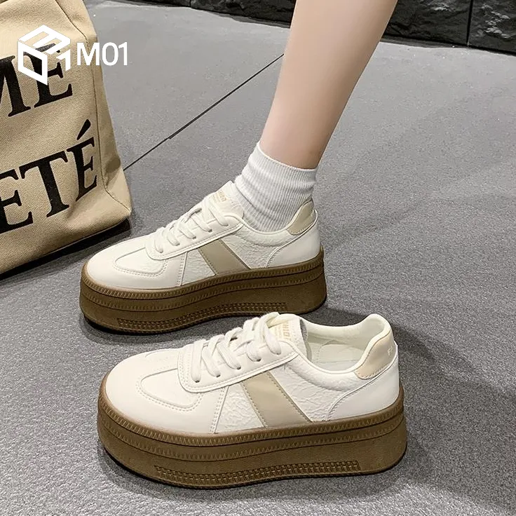 M01厚底松糕小白鞋女秋季新款百搭增高休闲运动板鞋复古德训鞋