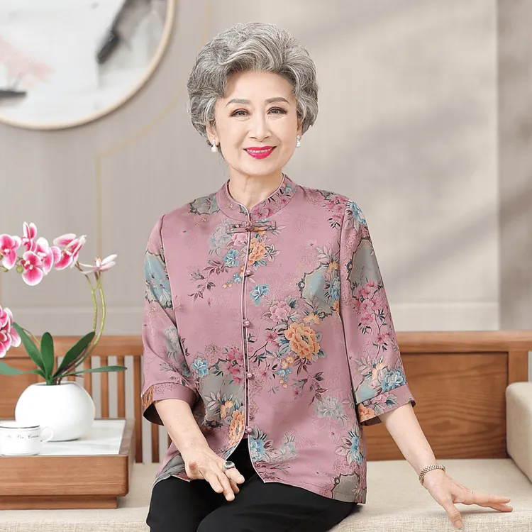 中老年妈妈夏装新中式唐装衬衫女60岁70老人奶奶衣服母亲气质上衣