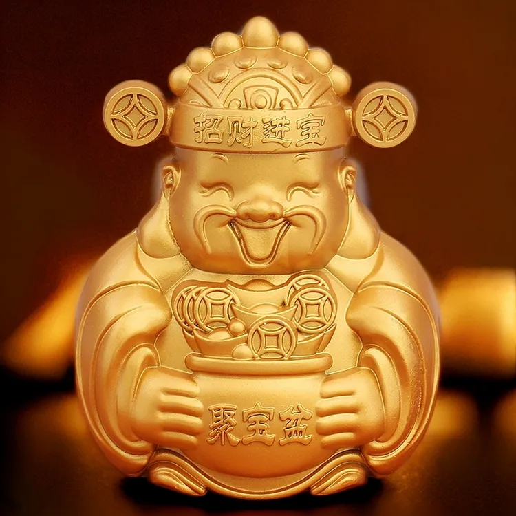 新款金色笑脸财神爷办公桌摆件车载装饰摆件元宝店铺开业工艺品