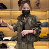 6601秋季新品休闲时尚气质短款水洗PU皮外套（长50公分）