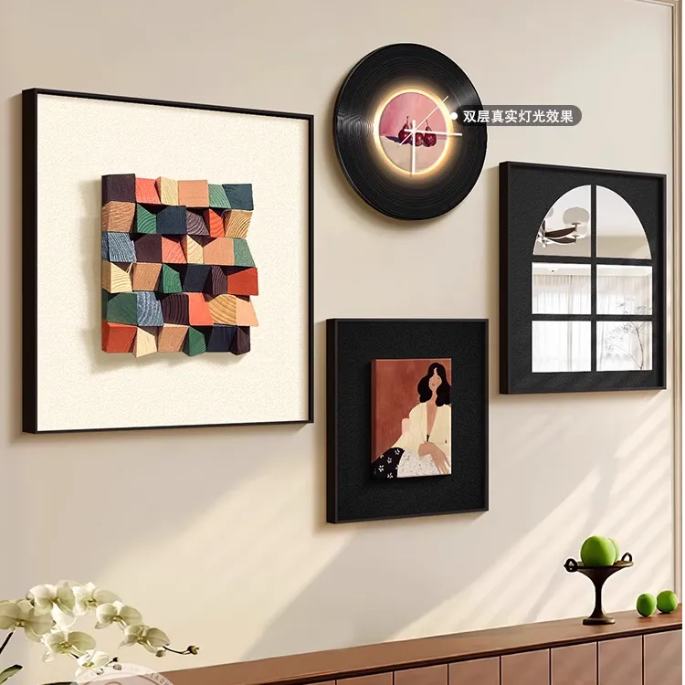 网红款客厅背景挂画高级感钟表3d立体壁画钟表新家装饰品可定制