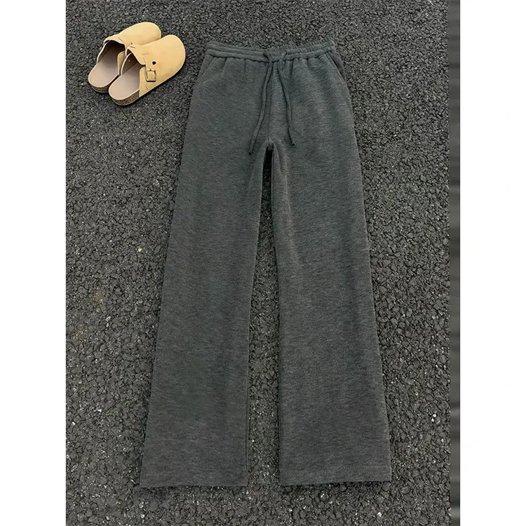 灰色老钱风软糯裤子男款加绒加厚保暖弹力针织卫裤直筒垂感休闲裤