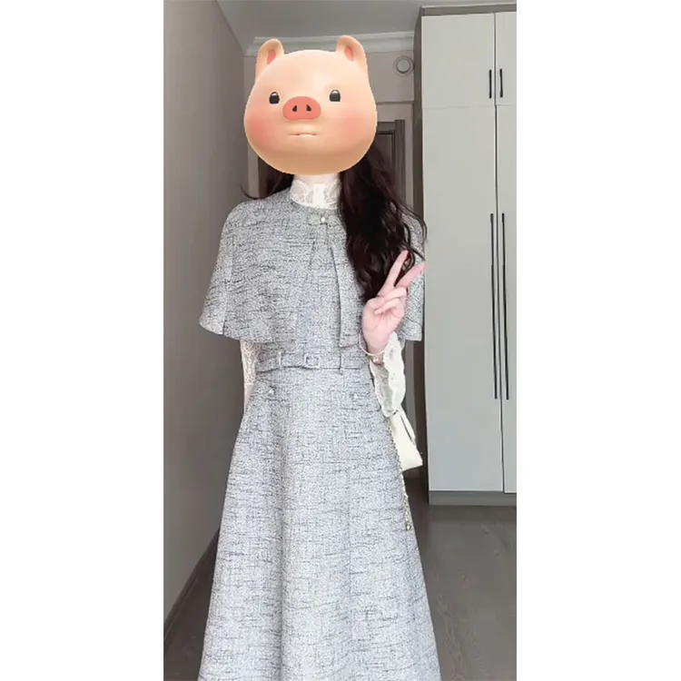法式千金高级感无袖背心内搭衬衫衬衣连衣裙重工小香风披肩套装女