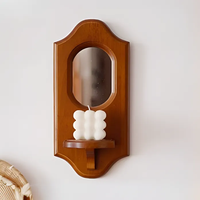 法式壁挂烛台中古风墙壁装饰实木摆件韩式复古小众艺术香薰置物架