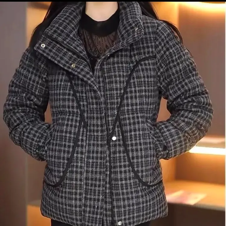 【原厂正品】长袖格纹加绒加厚中老年女装棉服棉衣宽松休闲保暖显瘦