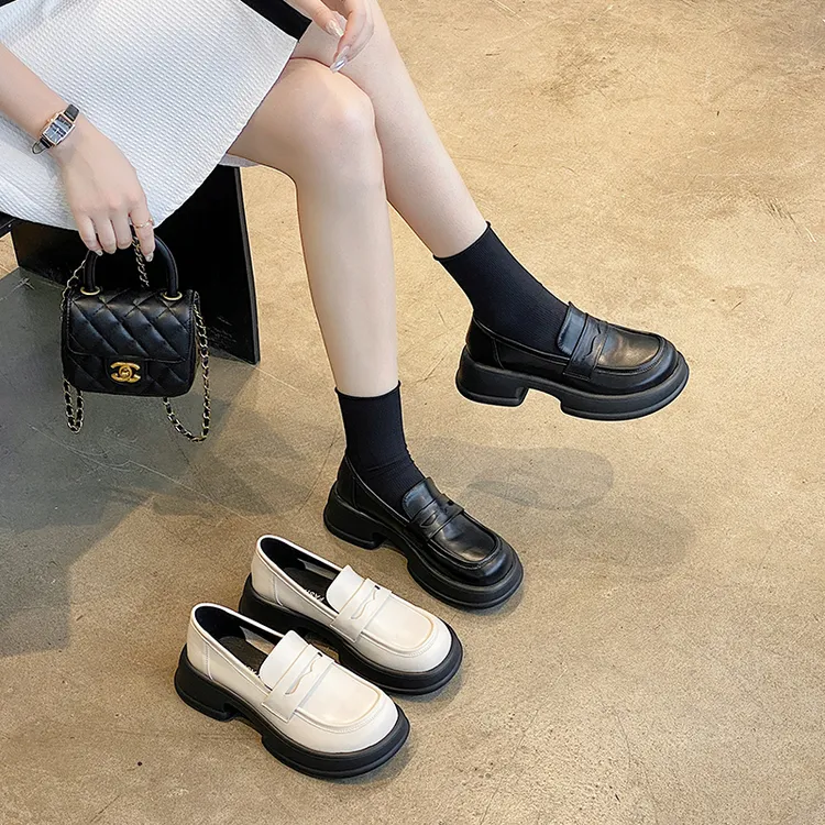 2025秋季新款真皮女鞋乐福鞋女厚底时尚百搭一脚蹬单鞋英伦风皮鞋