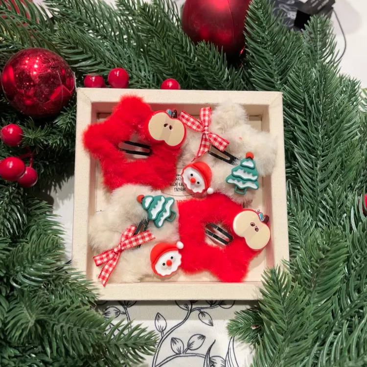 可爱红色苹果毛绒星星发夹蝴蝶结刘海BB夹侧边夹发卡圣诞节发饰