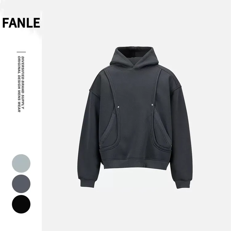 FANLE秋冬小众潮牌设计感解构元素连帽卫衣男生宽松廓形帽衫