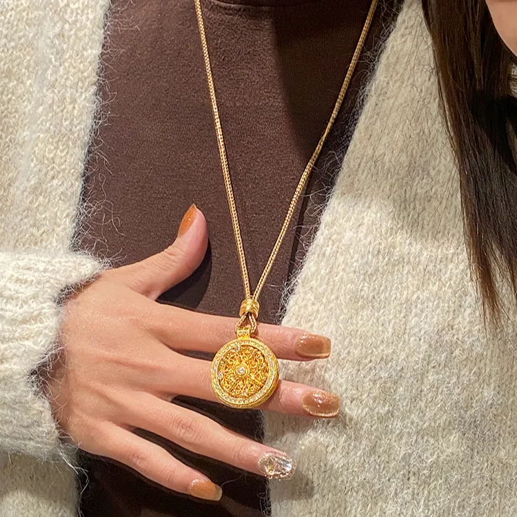 铜布艺项链 时来运转八宝罗盘金刚杵项链随身佛毛衣链古风新中式 