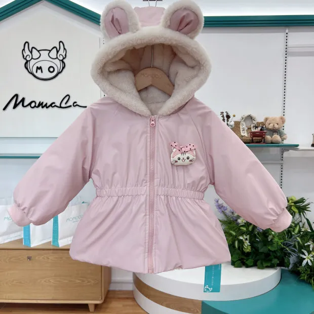 MOMOCO冬新款潮流棉衣百搭洋气女童兔子耳朵粉色棉衣77830107073