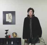【U.M】黑松露100%羊羔毛圆领保暖羊毛大衣