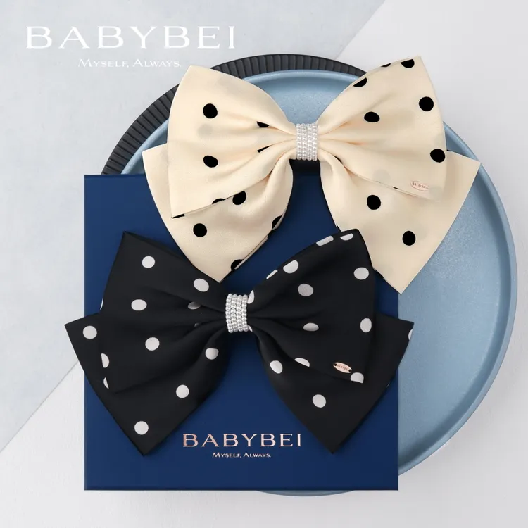 BABYBEI/初贝点点高亮珠大号弹簧夹大点四串珠蝴蝶结优雅法式黑米