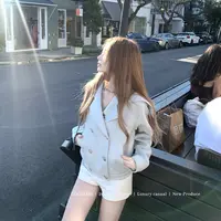 COOLLINE林子熙 月光礼赞 珍藏Chan*l月光蓝色麂皮银扣海军领外套