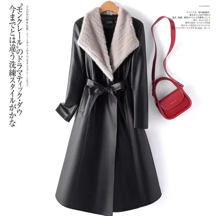 海宁冬季女士中长款羽绒服韩版修身时尚服装加绒加厚皮衣外套8355