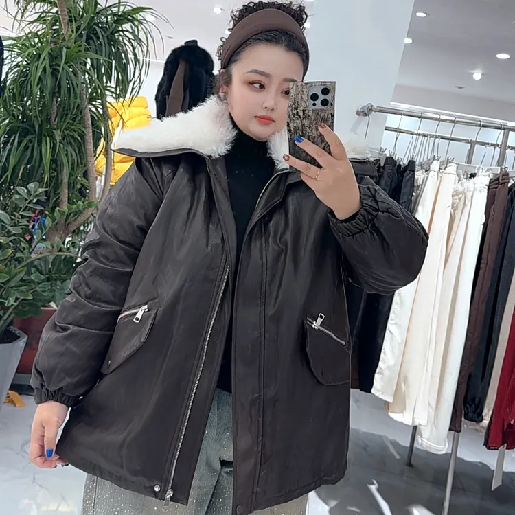 1071时尚休闲休闲宽松中长款冬季大码牛仔外套