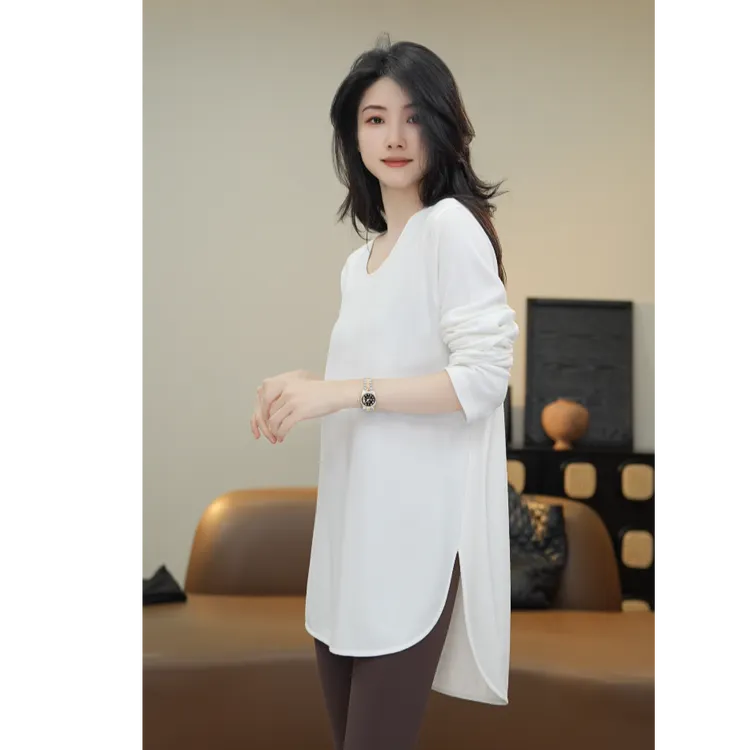 小乖逃三色！大U领咖色黑色白色T恤打底简约修身显瘦百搭款TS8153