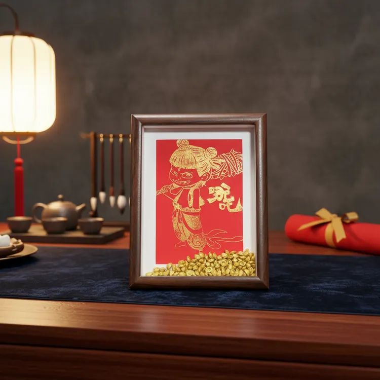 哪吒框中框拓画玄关高档手工画客厅画中国风非遗拓印福字玄关画