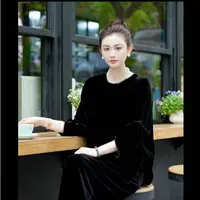 新款时尚洋气圆领七分袖丝绒外穿小衫女百搭减龄显瘦网红爆款