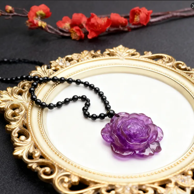 铜合金树脂项链 项链百搭时尚气质吊坠饰品简约锁骨链紫色-2176