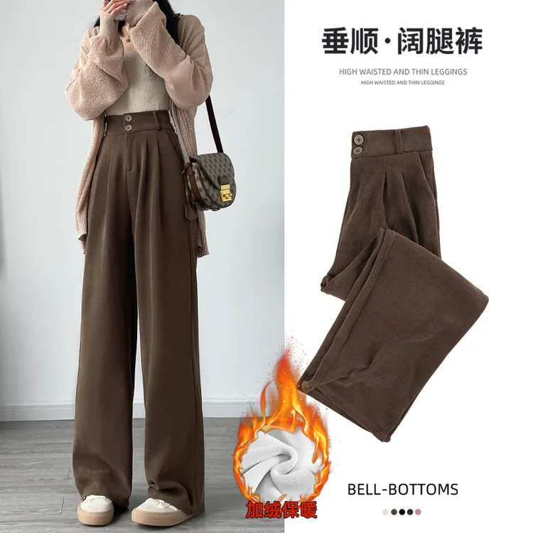 窄版雪尼尔阔腿裤女秋冬季2025新款西装加绒加厚小个子灯芯绒裤子