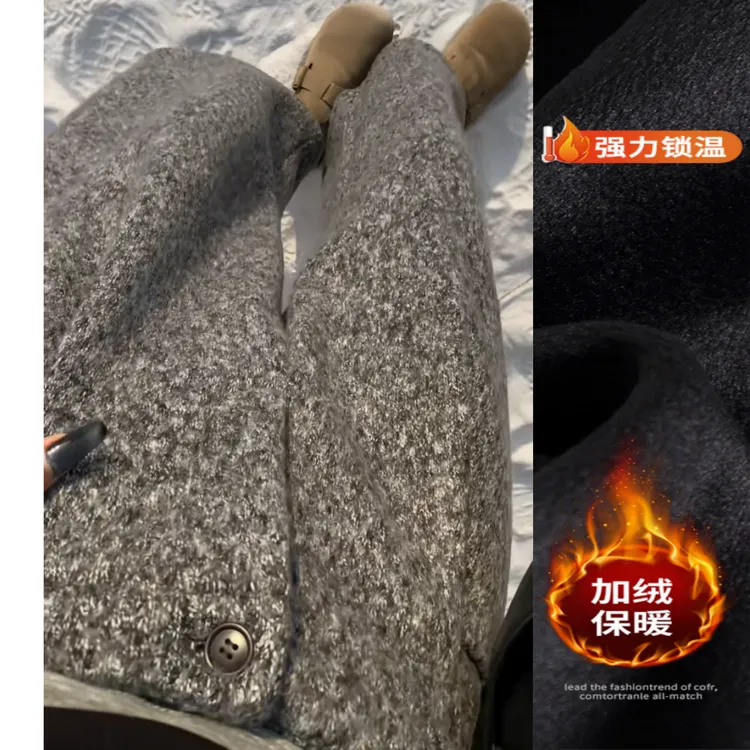 景倩妮韩系雪花高级感百搭奶奶裤2025冬季新款加绒高腰显瘦阔腿裤