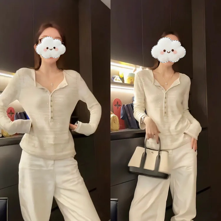 2025新款白月光法式薄款长袖针织衫韩版百搭气质辣妹风外穿上衣