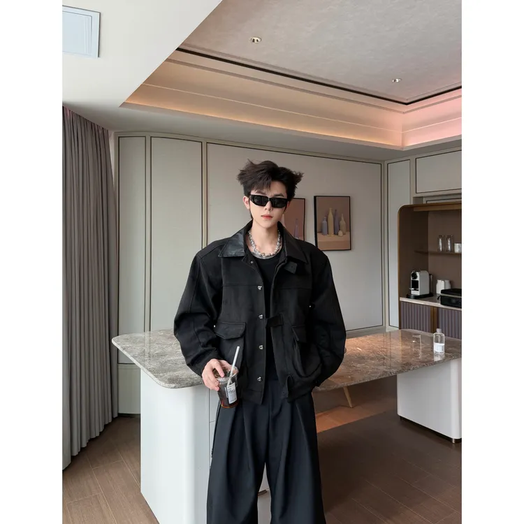 YOUNG秋冬巴恩风麂皮外套男款绒感廓形夹克男装潮牌痞帅(2510)