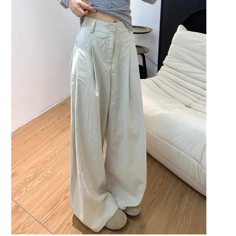 奶油西装阔腿裤女2025春夏薄款奶芙慵懒风高腰垂感休闲山本裤