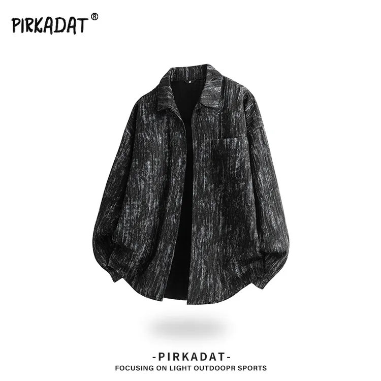 Pirkadat秋季新款扎染肌理感翻领衬衫夹克男美式小众休闲宽松外套