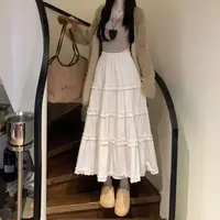 格子推荐~高腰丝绒蛋糕裙半身裙6815