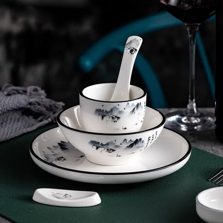 酒店摆台餐具套装餐厅饭店专用碗盘四件套碗碟碗筷商用中国风定制