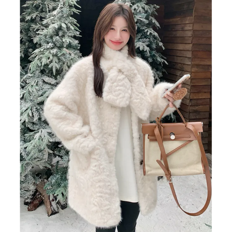 人造皮草 宽松韩系毛毛外套中长款加厚冬季外套韩版