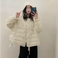 小柒-十三行TY#长袖连帽拒污拉链短款防水羽绒菱格加厚秋冬宽松