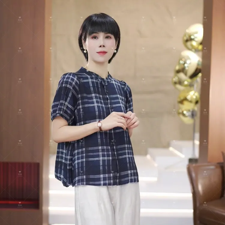 【渲渲推荐】QQ-99108夏季时尚一排扣格子上衣