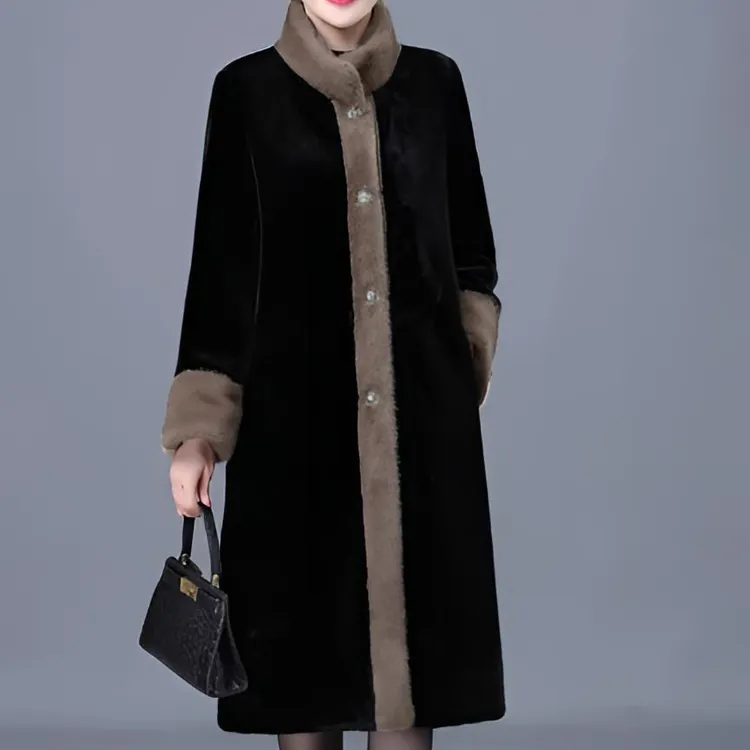 A-02欧美立领拼接时尚高贵长款外套2403