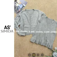 SIMIDA诗觅   韩系设计荷叶边毛织背心开衫两件套