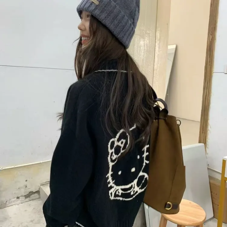 今天是酷酷的Kt~韩女慵懒卡通毛衣开衫