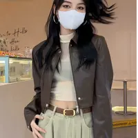 长袖短款皮衣皮夹克设计感百搭