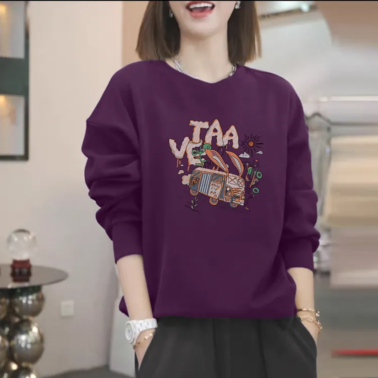 2025新款宽松葡萄紫色百搭休闲显白高腰秋冬早秋短款圆领卫衣加绒