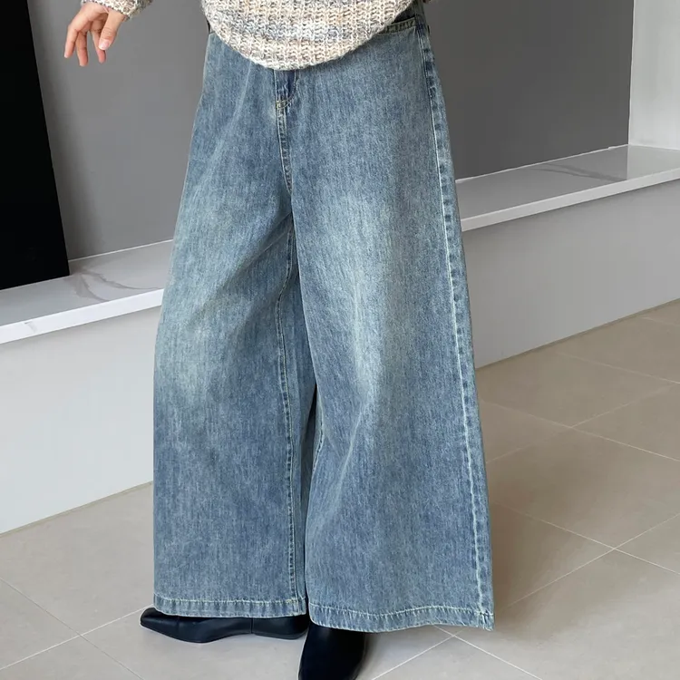 2025韩版复古高腰遮肉直筒牛仔裤宽松百搭休闲显瘦春季新款